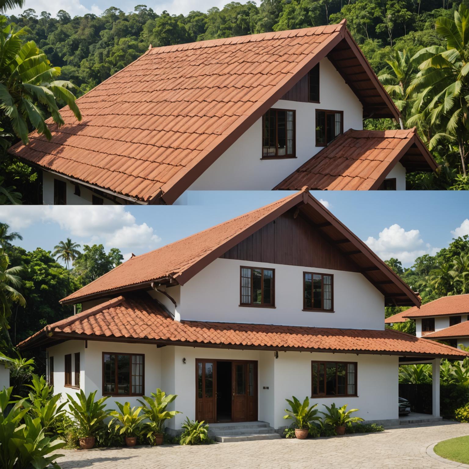 Side by side metal and tile roof comparison